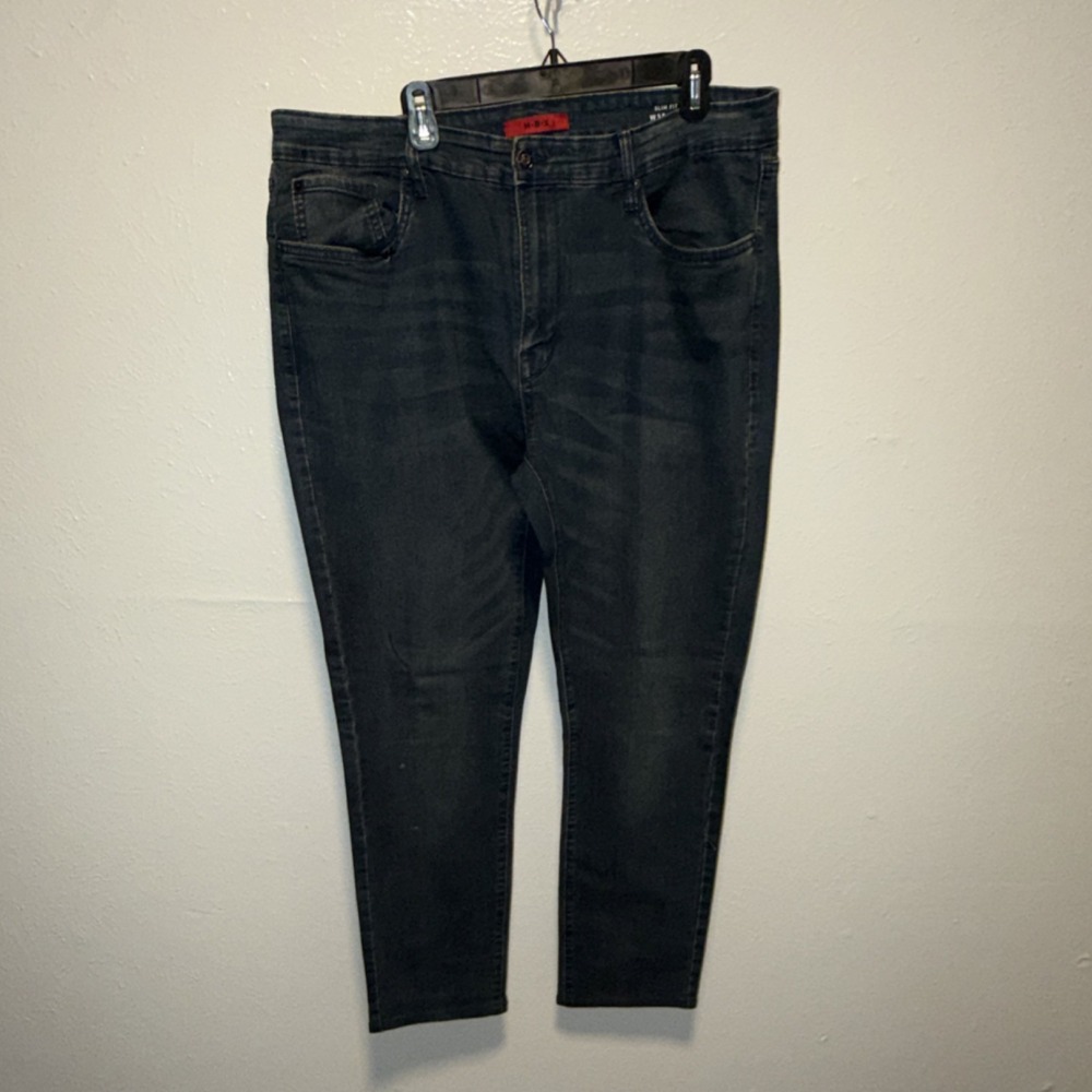 M·B·X Jeans Mens Slim Fit Dark Wash Blue Denim Cotton 5-Pocket Solid